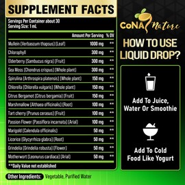 14in1 Mullein Liquid Drops with Mullein, Elderberry, Sea Moss, Spirulina, Chlorella, Marshmallow, Tart cherry, Passion Flower, and More to support respiratory, immune - 30 Days Supply - 1FL Oz