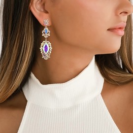 EVER FAITH Wedding Bridal Earrings for Women Girls Rhinestone Crystal Art Deco Drop Dangle Long Chandelier Earrings Iridescent Clear AB, Base Metal, No Gemstone