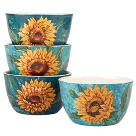 Certified International Golden Sunflowers 5.25" Ice Cream/Dessert Bowls,Set of 4