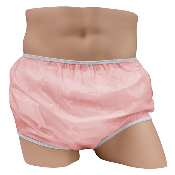 LeakMaster Adult Pull-On Vinyl Plastic Pants - Soft, Quiet and Form Fitting Incontinence Waterproof Diaper Covers for Adults - Pink, X-Large Fits 42-48 Inch Waist