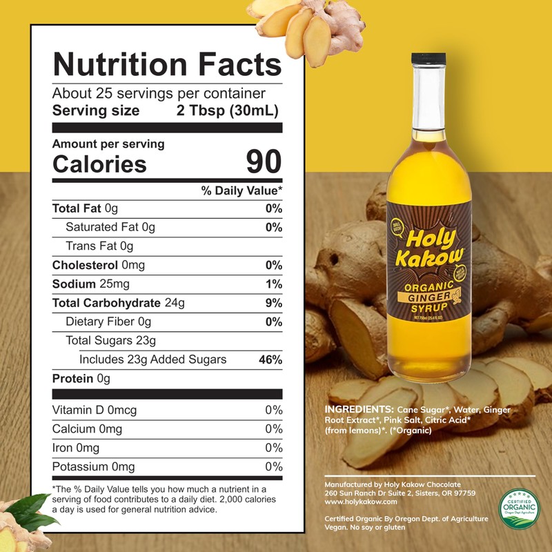 Holy Kakow Cafe Organic Ginger Syrup - Ginger Syrup, Coffee