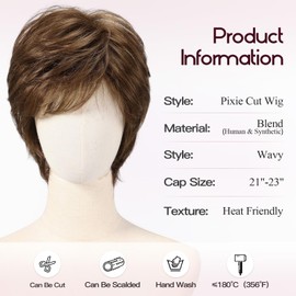 EMMOR Short Brown Human Hair Blend Wig for White Women, Natural Lightweight Hair Layered Style Wigs,Softer/Finer/Lightweight for Every day