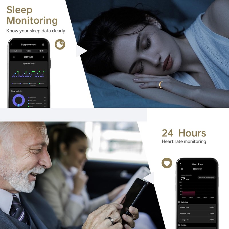 WNRTSA Smart Ring for Women & Men, Fitness Tracker with