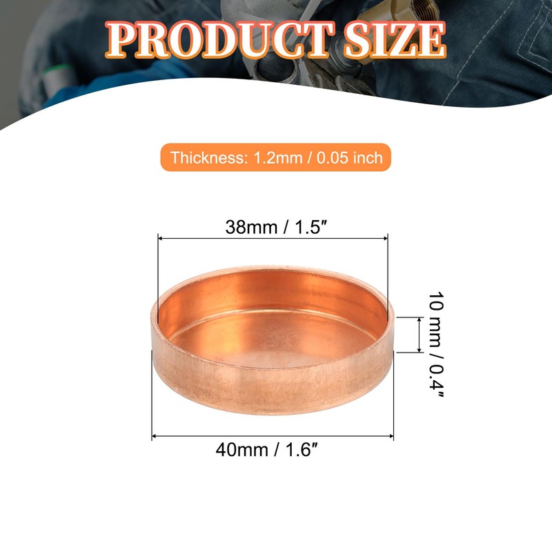 PATIKIL 1-1/2 Inch ID Copper Pipe End Cap, 6 Pack