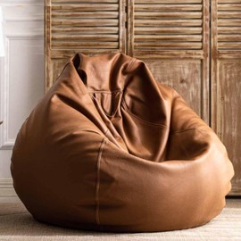 SXBCyan Bean Bag Chair 3.3ft (No Filler) Big Faux Leather Cover Pouf Without Filler Outdoor Beanbag Chaise Lounger Salon Game Movie Sac Puff for Bedroom Living Room Garden(Brown,D3.3ft-Cover-Adults)