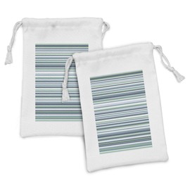 Ambesonne Striped Fabric Pouch Set of 2, Abstract Narrow Bands Group of Long Same Bars Vintage Geometric Artwork Image Print, Small Drawstring Bag for Toiletries Masks and Favors, 9" x 6", Teal Blue