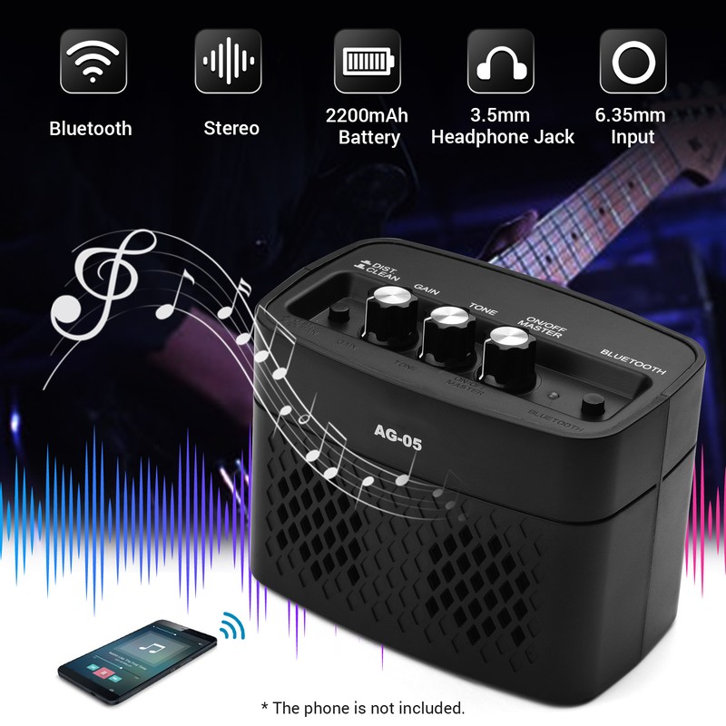 AROMA AG-05 Bluetooth Electric Guitar Amp Amplifier 5-Watt Stereo Output