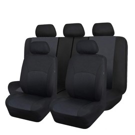 Flying Banner Car Seat Covers Set Front Seats and Rear Bench Polyester Cover Embossed Fabric Block Pattern Black