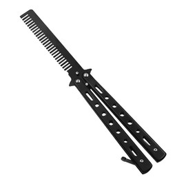 Butterfly Comb, Butterfly Comb, Stainless Steel Foldable Pocket Comb, Spring Hair Comb for Hair, Barber Comb, Hair Styling Accessories, Training, Butterfly Style Comb (Black)
