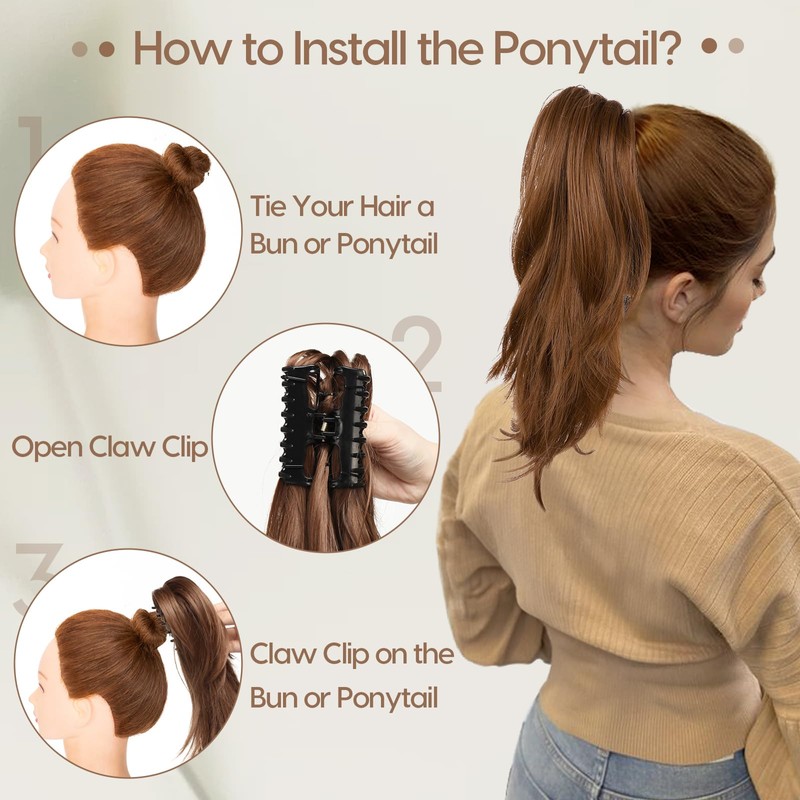 Benehair Ponytail Extension 12 Inch Long Short Claw Clip in