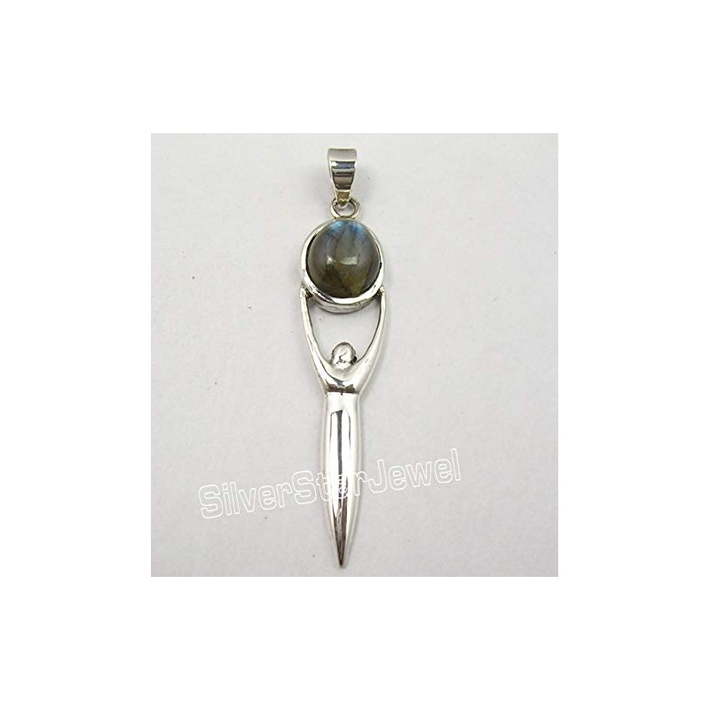 SilverStarJewel Colgante de Diosa labradorita azul, 5,8 cm, plata fina