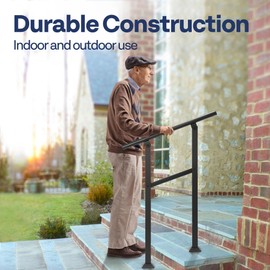 VIVOHOME 2-Pack 2 Step Hand Rails for Outdoor Steps, Wrought Iron Railing, Black Oval Exterior Hand Railing for Porch, Deck, or Indoor Stairs, Railing Kit