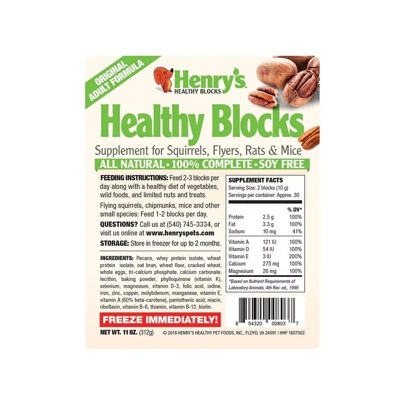 Henry's Pets Healthy Blocks - Food for Squirrels, Flying Squirrels,