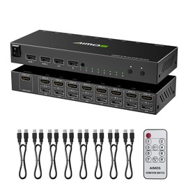 HDMI KVM Switch 1 Monitor 8 Computers 4K@30Hz, 8 Port HDMI KVM Switches for 8 PC Share 1 Monitor Keyboard and Mouse, Support Hotkey Switch, with Wireless Control and 8 USB Cables