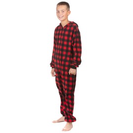 Hoodie Onesie Jumpsuit Pajama in Buffalo Fleece for Boys & Girls One Piece