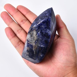 JIC Gem Sodalite Crystal Tower 4 Sides Spiral Obelisk Natural Healing Crystal Point Reiki Energy Decoration 0.6-1.1 Lbs