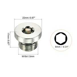 PATIKIL M16*1.5 Internal Hex Head Pipe Fitting Plug, 3 Pack Male Thread 45# Steel Socket Plug with Sealing Ring for Terminate Pipe Ends