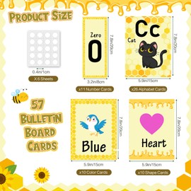 Sinload 57 Pcs Bee Bulletin Board Set Bee Alphabet Colors Shapes Numbers 0-10 Educational Cards Honeycomb Classroom Decor for Elementary Preschool Kindergarten Teacher Wall