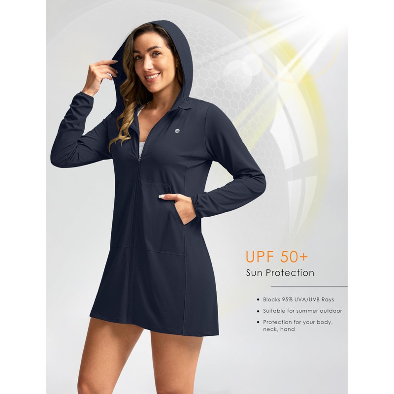 G GRADUAL Chamarra Larga Con Capucha UPF 50+ Para Mujer,
