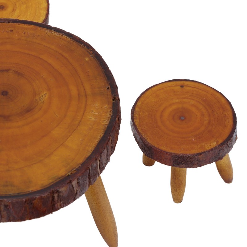 Dollhouse Wood Round Dining Table Chair Mini Miniature Dollhouse Furniture
