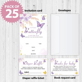 Boho Butterfly Baby Shower Invitation Cards With Envelopes, Diaper Raffle Tickets, Baby for Book 100 piece set, Gender Reveal Party for Baby Boys & Girls, Gender Neutral Party Supplies/tz-a009