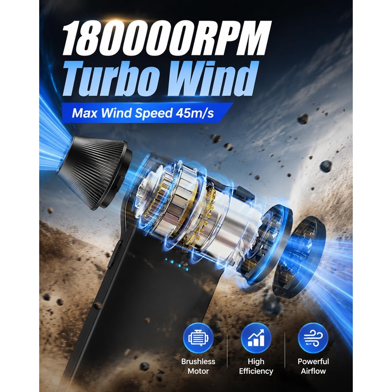 Compressed Air Duster 180000RPM – Super Power Cordless Electric Air