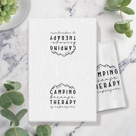 Funny Camping Kitchen Towels 16x24 Inches, Camping Decor, Camping Dish Towels, Camper Towels, Camper Hand Towels, Camping Because Therapy is Expensive Decorative Camping Towels for Camper