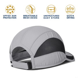 GADIEMKENSD Mens Quick Dry Sports Hat Lightweight Breathable Baseball Caps UPF50+ Soft Outdoor Run Cap Classic up Light Gray