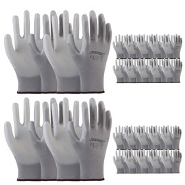 JSBAGGT Safety Work Gloves Men PU Coated-24 Pairs Gloves For Men & Women Smooth Grip on Palm & Fingers Ideal for Gardening,Mechanics,Lawns and Transportation(Grey-L)