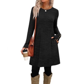 Sweater Dress Long Sleeve Dress for Women Fall Dresses for Women 2025 Early Fall Fashion 2025 Winter Clothing Tunic Dress Teacher Outfits Black L