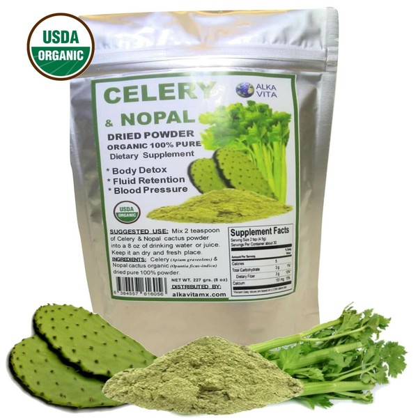 Celery & Nopal Cactus Blood Pressure Health Organic Pure Fiber 1/2Lb By ALKAVITA