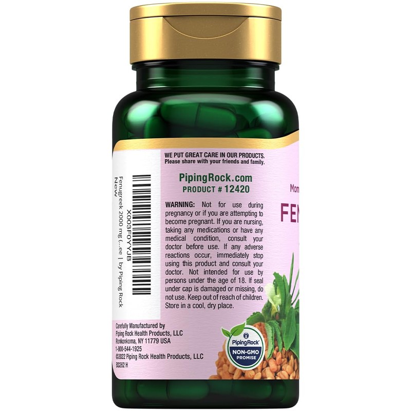Piping Rock Fenugreek Capsules | 2000mg | 100 Pills |