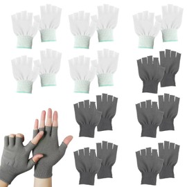 ZVBRSKM 10 paia di guanti di cotone, guanti senza dita grigi e bianchi, guanti sottili per inverno ed estate, adatti per mani secche
