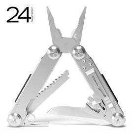 EXOTOOL 24+ | 24 Functions | Multitool with Safety Lock | Made of High-Quality Matt Blasted Stainless Steel | Securely Lockable Multitool Tool Including Belt Bag