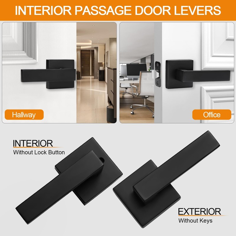 8 Pack Passage Door Handles Matte Black Door Knobs, Interior