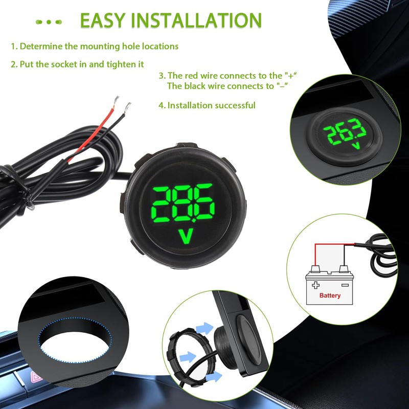 EPLZON 2pcs Digital Voltmeter DC 4-100V 2 Wires 3-Digit LED