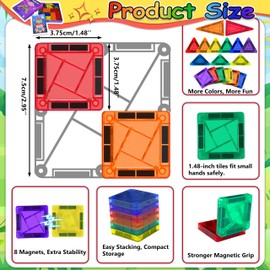 Felikray 100pcs Mini Magnetic Tiles, Travel Toys Kids Toys STEM Magnet Toys for Toddler Magnetic Blocks Building Toys Preschool Learning Sensory Montessori Toys for 3+ Year Old Boys and Girls