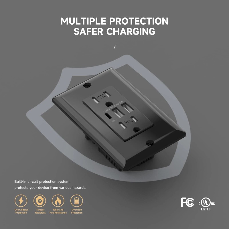 Alastech USB Outlet, 15 Amp TR Receptacle Plug with USB