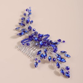 Octwine Peine de pelo de novia azul con diamantes de imitación para novia, tocado de boda, accesorio para el cabello de cristal para mujeres y niñas