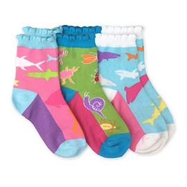 Jefferies Socks Girls' Sharks Novelty Pattern Crew Socks 3 Pack, Multi, Small