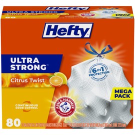 Hefty Ultra Strong Tall Kitchen Trash Bags, Citrus Twist Scent, 13 Gallon, 80 Count