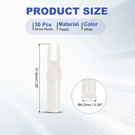 PATIKIL Archery Arrows Nocks 6.2mm, 30 Pack Plastic Insert Arrow Nock Replacement Arrow Tails for Hunting Shooting Compound Recurve Bow, White