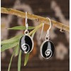 GURU SHOP Red Oval Ethnic Silver Spiral Earrings