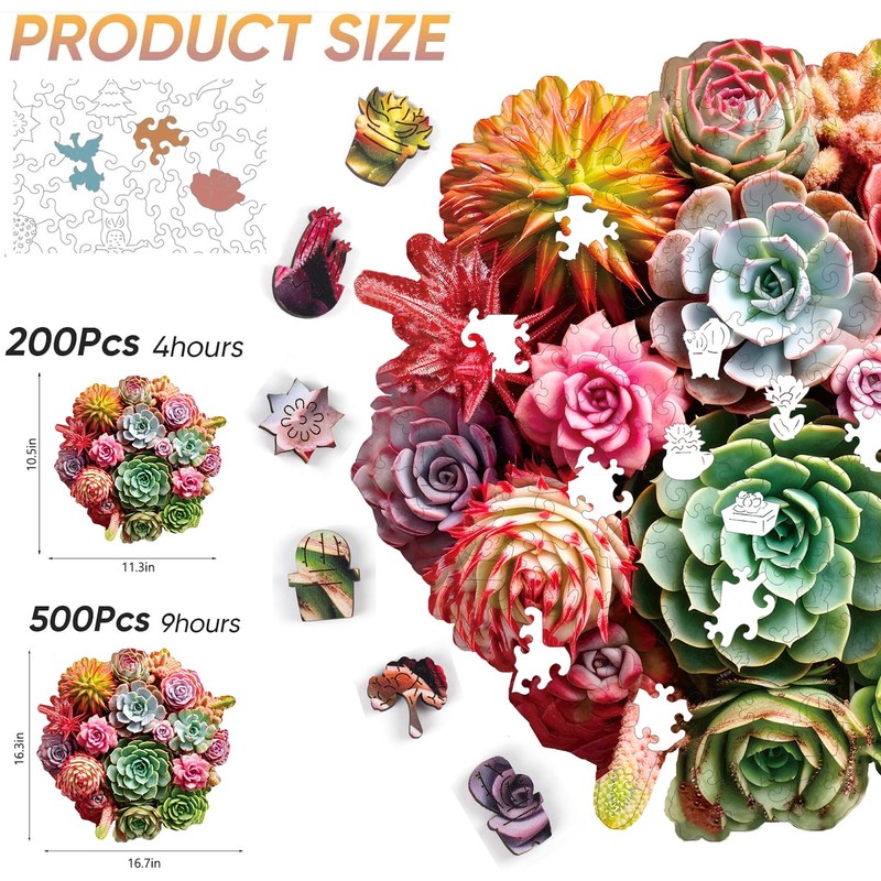 Reouinty Wooden Puzzles for Adults 500 Piece, Colorful Succulent Puzzle