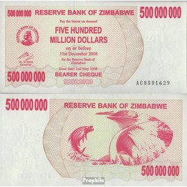 Prophila Collection Banknote Zimbabwe Pick No: 60 UNC 2008 500 Million Dollars (Banknotes for Collectors - No Means of Payment) Aquatic Animals