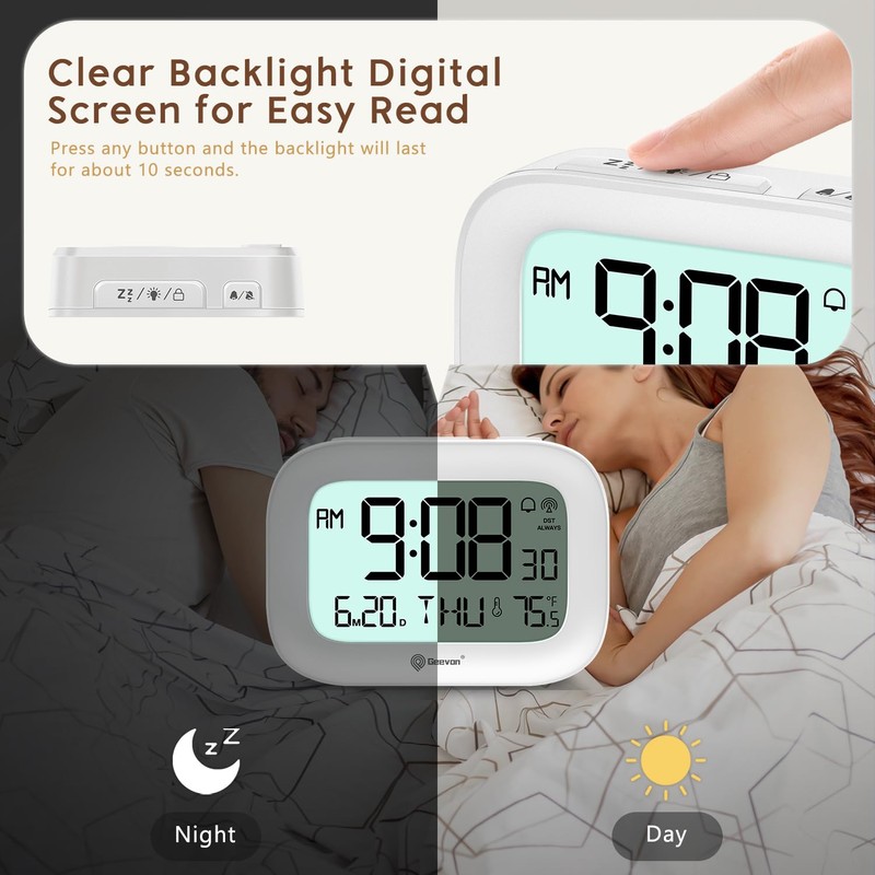Geevon Alarm Clock for Bedroom, Small Digital Atomic Clock for