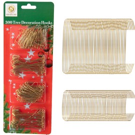 300Pcs Gold Christmas Ornaments Hangers Hooks Wire – Assorted Sizes for Christmas Tree Baubles – Reusable Hooks for Easy Xmas Decorations