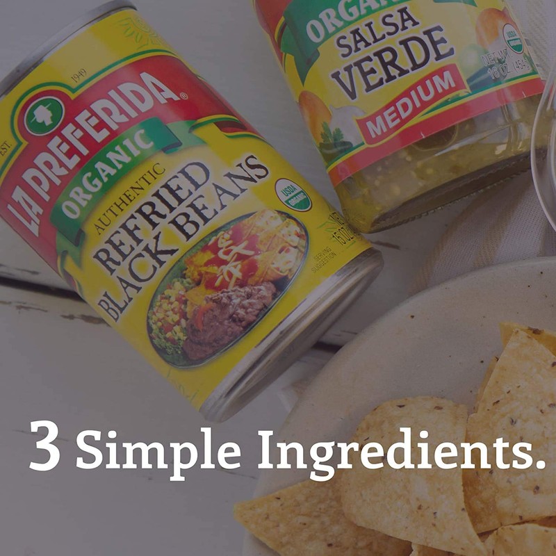 La Preferida Organic Refried Black Beans, 15 oz (Pack of