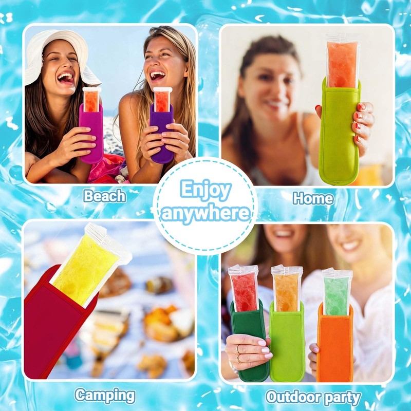 10 Colors Reusable Ice Pop Sleeves Anti-freezing No Drip (10