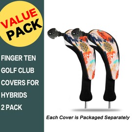 FINGER TEN Golf Club Head Covers Woods Hybrids 2 Pack, Headcovers Men Women 3 5 7 X with Interchangeable Number Tag, Fit All Wood Hybrid Clubs (Orange)